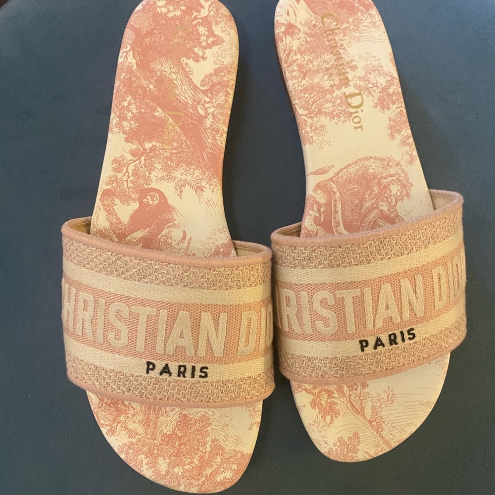 Dior Pink and Cream Slide Sandals